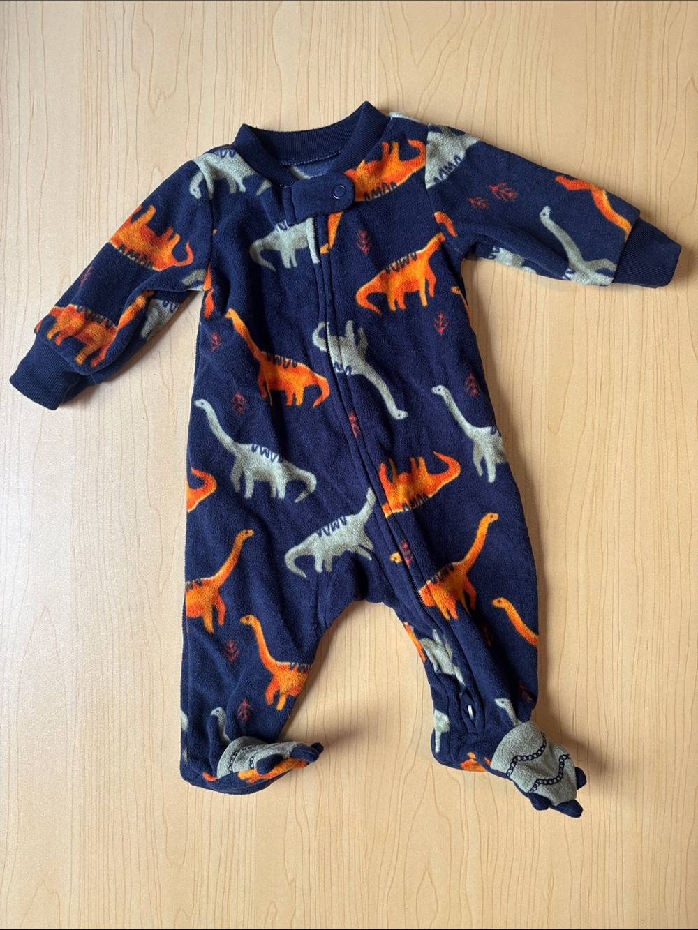 Carter's Navy Fleece Dinosaur Footed One-Piece with Orange & Gray Dino Print